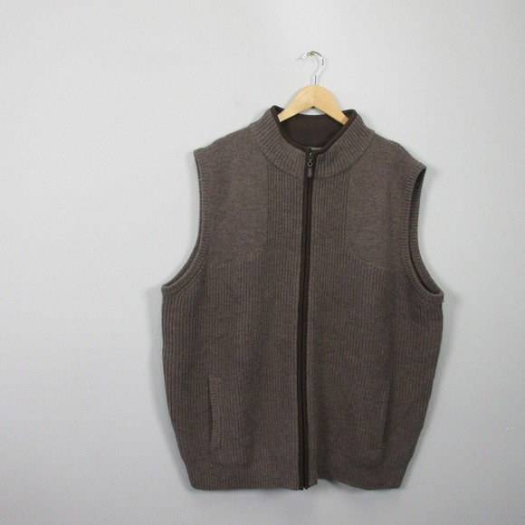 L.L. Bean Waterfowl Full Zip Sweater Vest Men XXL T Brown Merino Lambswool 696 - Picture 1 of 11
